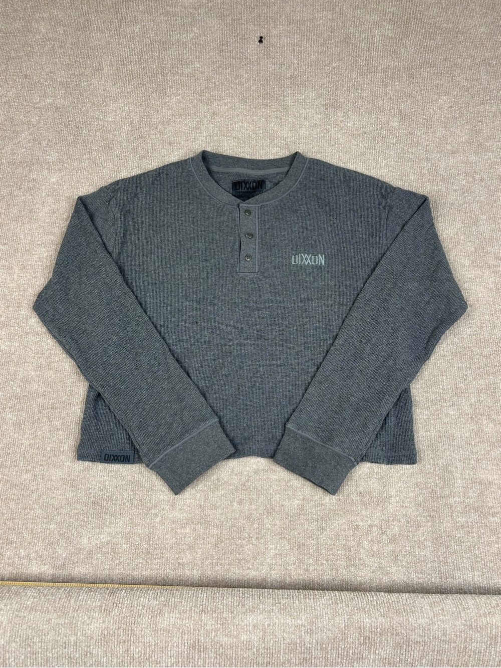 Dixxon Cropped Top Womens XL Gray Form and Function Waffle Knit Thermal Henley